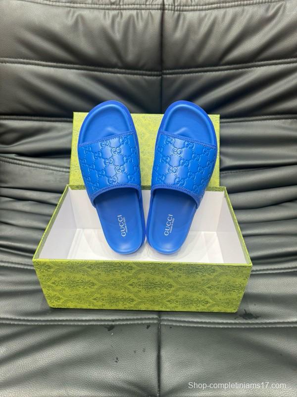 2024 Slippers Gucci Blue Leather Slippers MJ00200