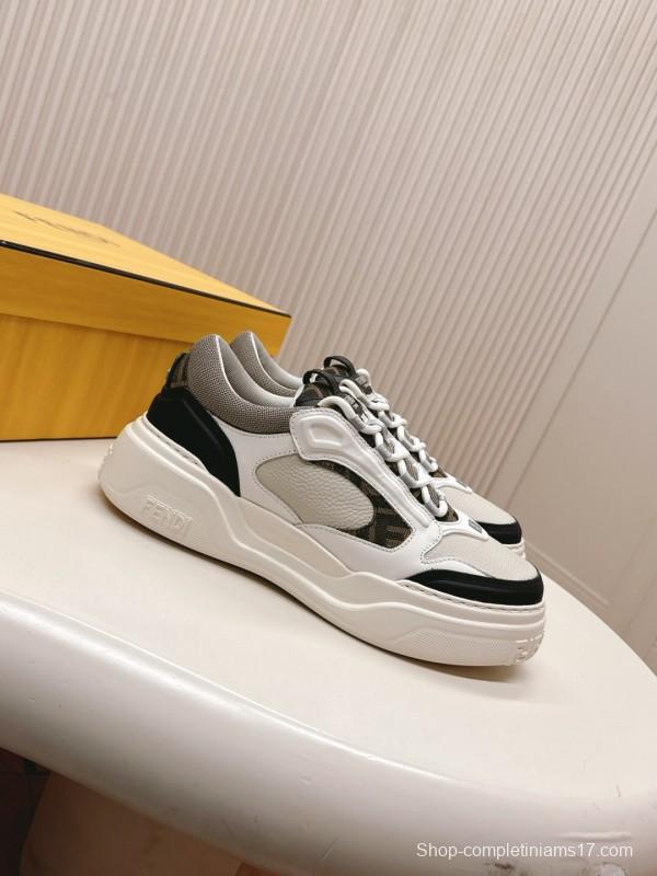 2025 Women Fendi White Black Grey Leather Mesh Sneakers