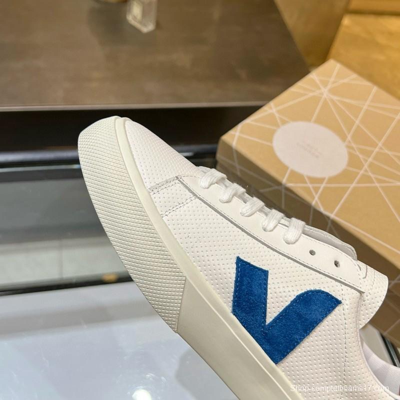 2025 Unisex VEJA White Blue Leather Canvas Sneakers MJ00240