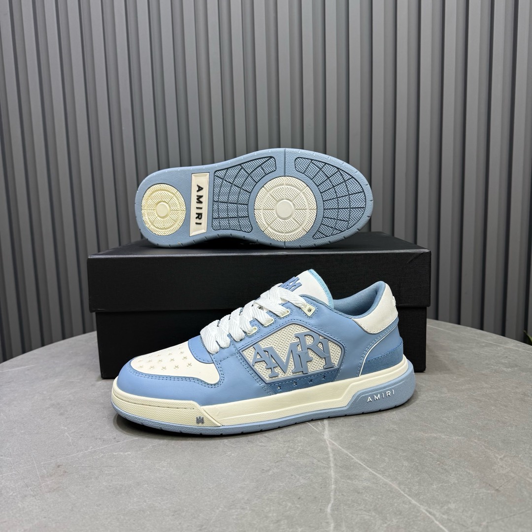 2025 Unisex Amiri Blue White Leather Sneakers MJ00360