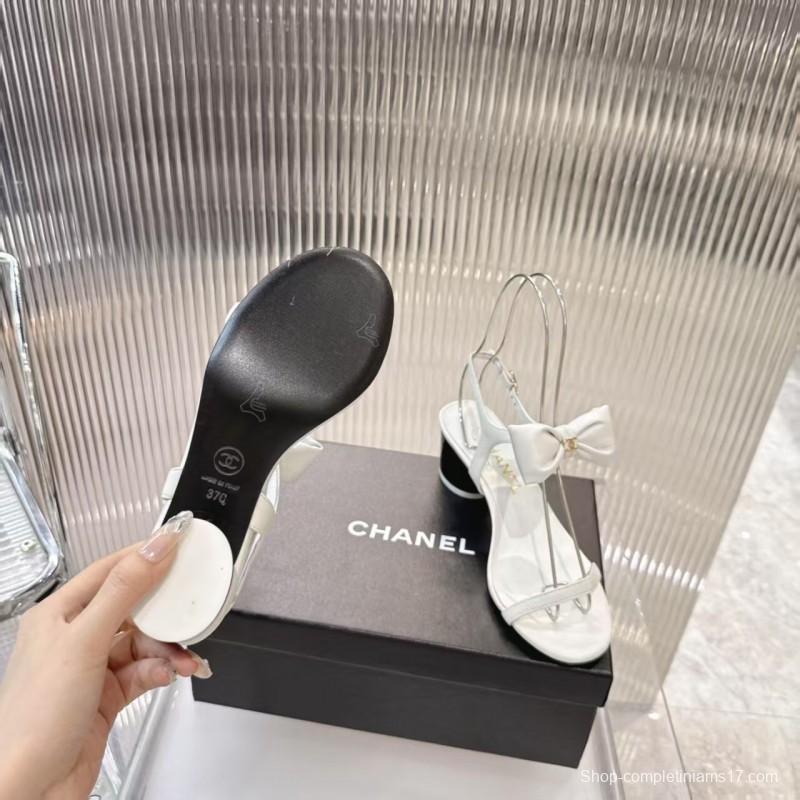2025 Women Chanel White Leather Sandal Bow LY00260