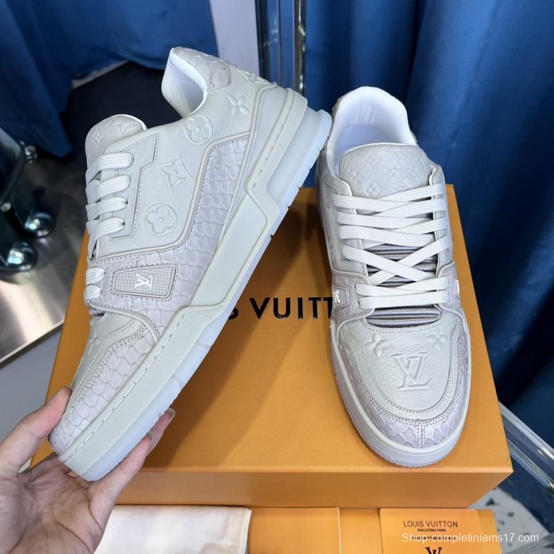 2025 Unisex Louis Vuitton White Leather LV Trainer