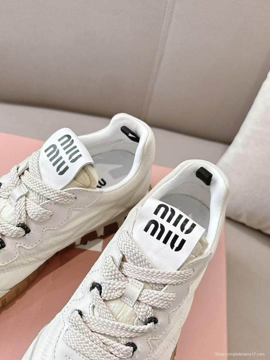 2025 Women Miu Miu White Beige Leather Nylon Casual Shoes KFY00280