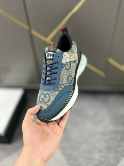 2024 Men Gucci Blue Beige Canvas Leather Sneaker MJ00260