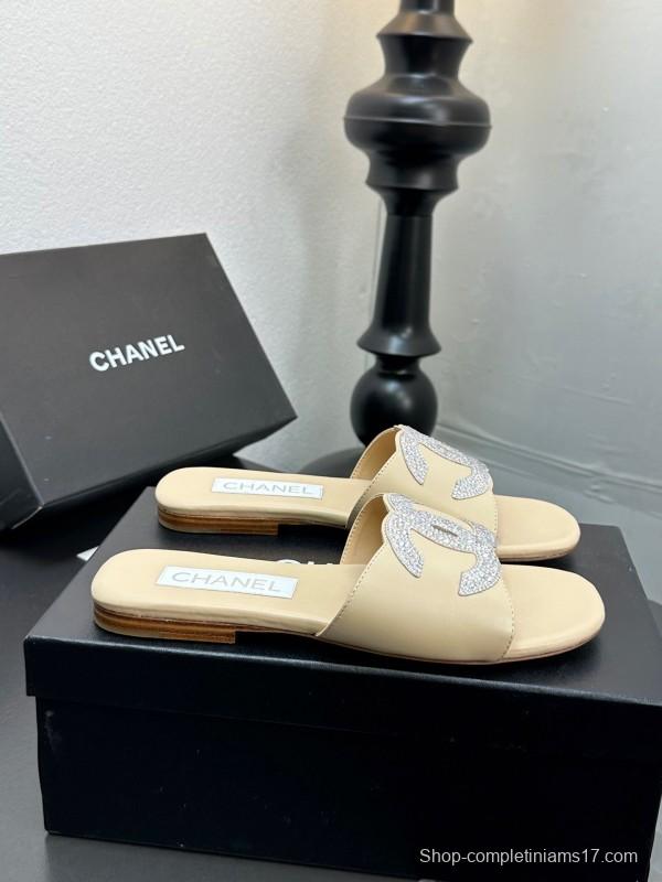 2025 Women CHANEL Beige Leather Slippers