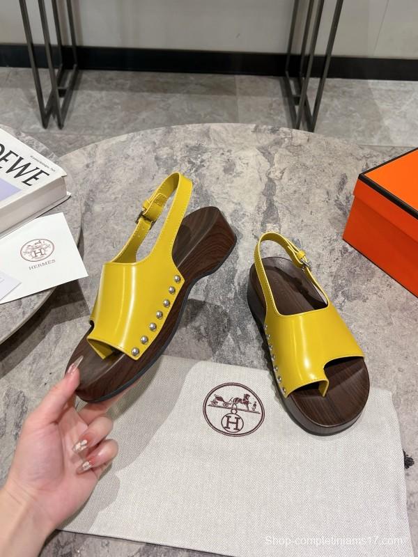 2025 Women Hermès Yellow Leather Sandals