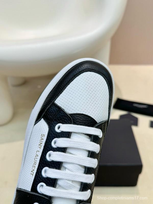 2024 Unisex Yves Saint Laurent Black White Silk Leather Sneakers MJ00350