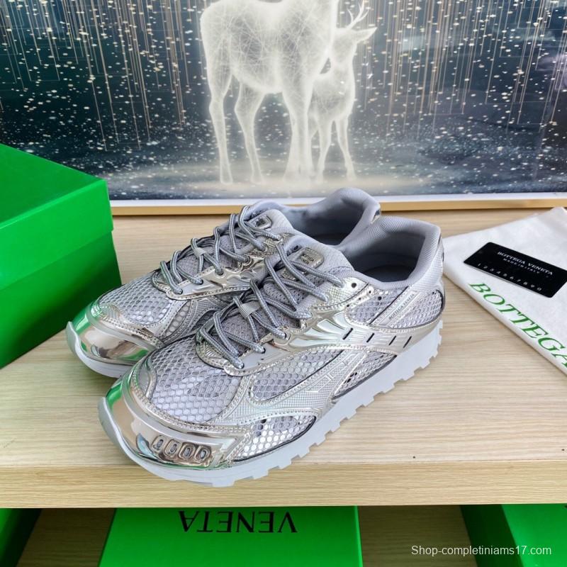 2025 Unisex Bottega Veneta Silver Grey Mesh TPU Runner Sneakers LY00310