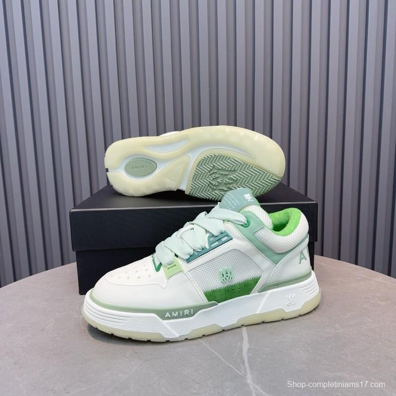 2024 Unisex Amiri White Green Leather Mesh Sneakers MJ00360
