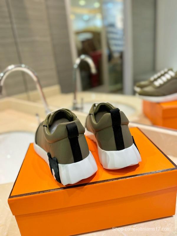2024 Unisex Hermès Khaki Suede Waterproof Fabric Casual Sneakers MJ00320