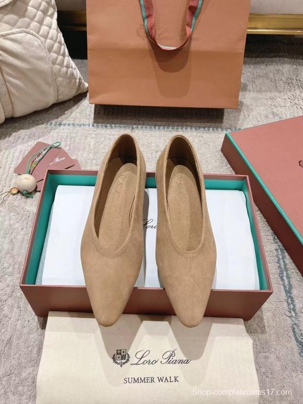 2025 Women Loro Piana Beige Suede Loafers