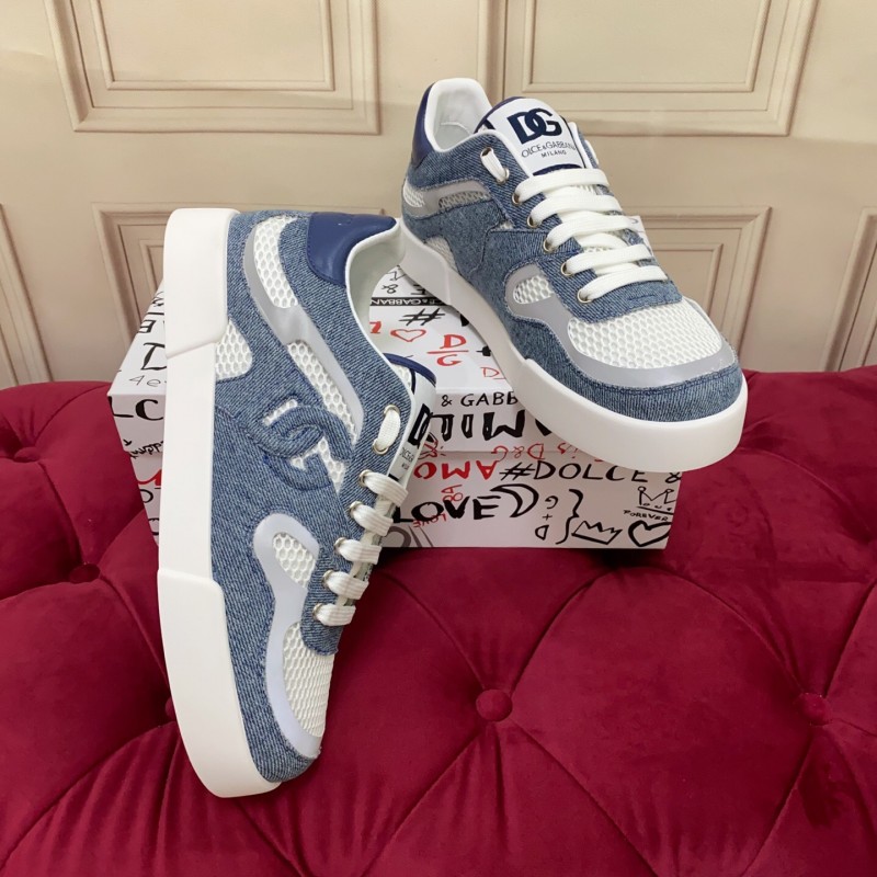 2025 Unisex Dolce & Gabbana Blue White Mesh Denim Sneakers