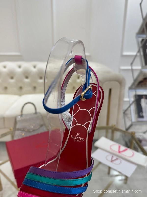 2025 Women Valentino Red Blue Green Pink Leather Suede High Heel Sandals LY00310