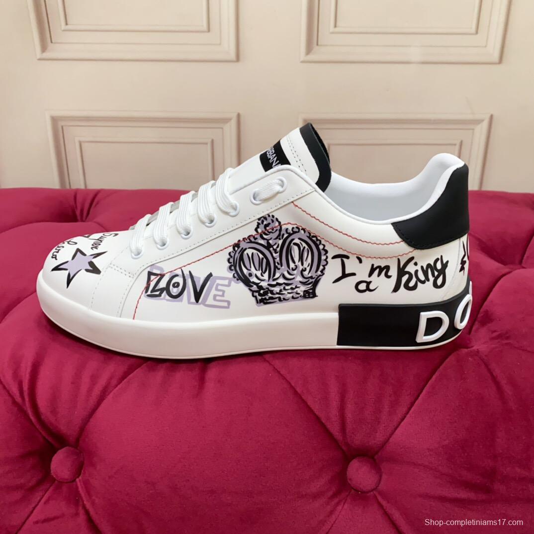 2025 Women Dolce & Gabbana White Black Leather Sneakers LY00340(F)