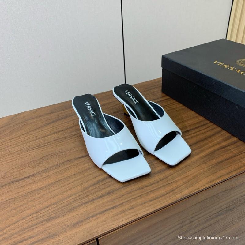 2025 Women VERSACE White Patent Leather Slippers KFY00280