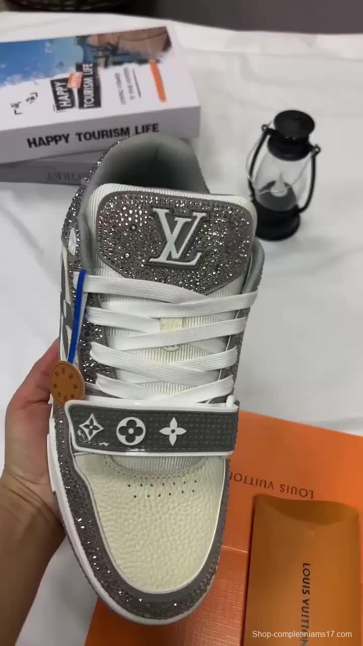 2024 Unisex Louis Vuitton White Crystal Leather Plimsolls MJ00420