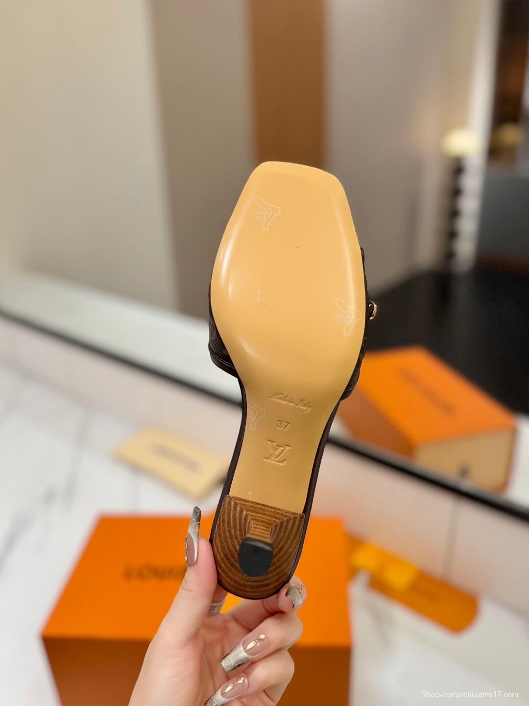 2025 Women Louis Vuitton Brown Leather Sandals KFY00310