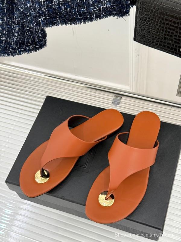 2025 Slippers Yves Saint Laurent Orange Leather Slippers