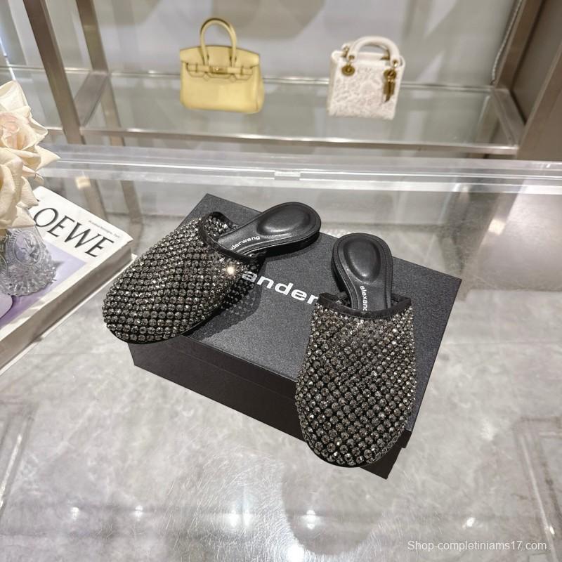 2025 Slippers Alexander Wang Black Mesh Leather Stud LY00310