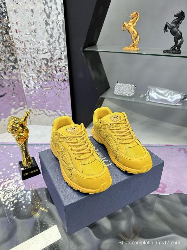 2024 Unisex Dior Yellow Mesh Leather Sneakers