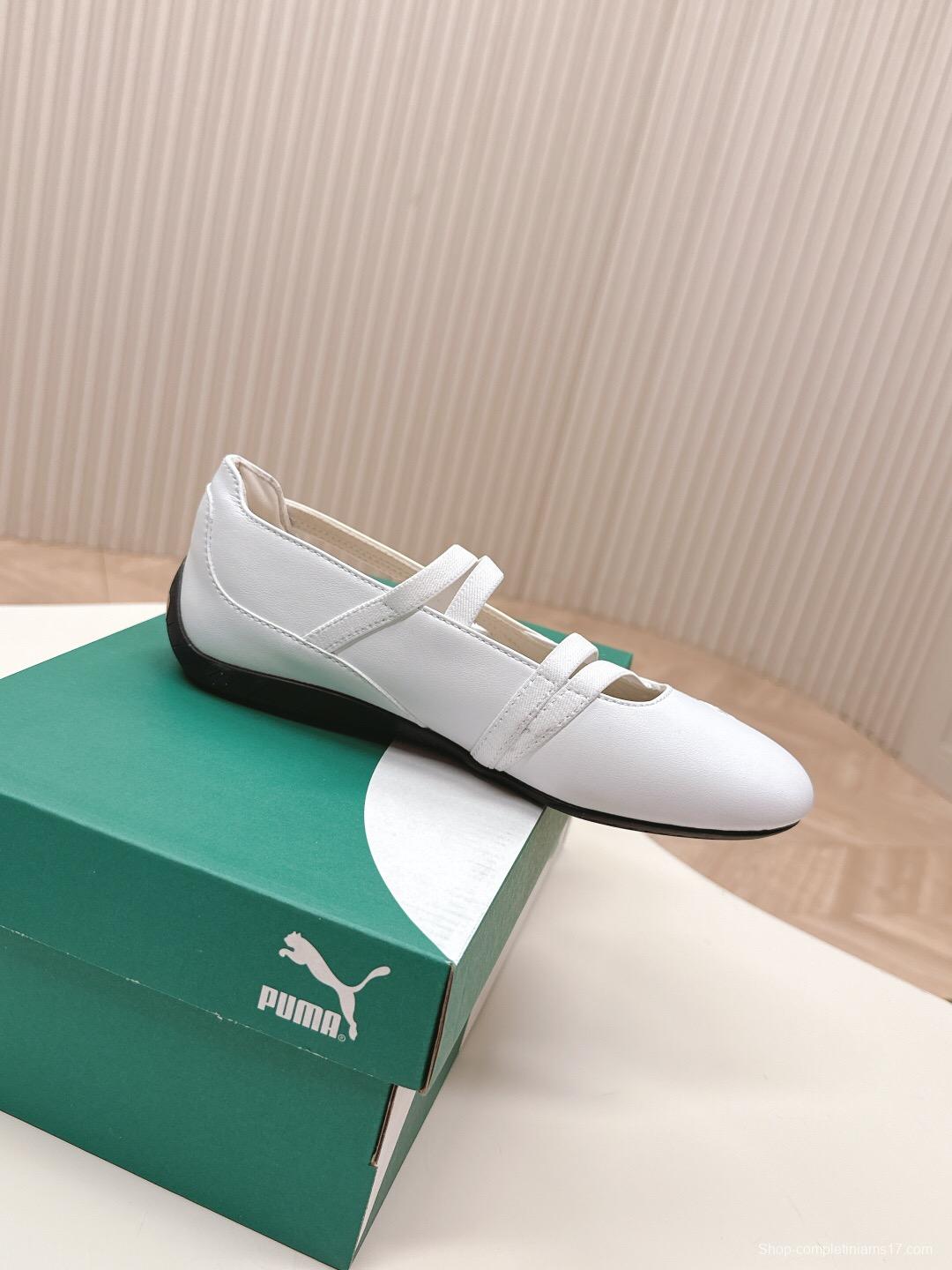 2025 Women PUMA White Leather Ballet Style Shoes