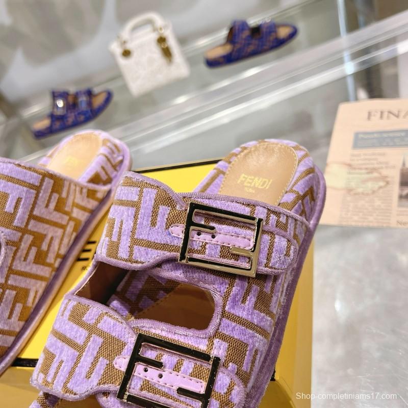 2025 Slippers Fendi Purple Canvas Slippers KFY00250