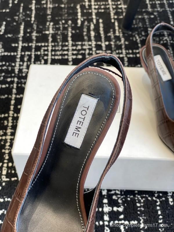 2025 Women Toteme Brown Leather Slingback Pointed Toe Heels