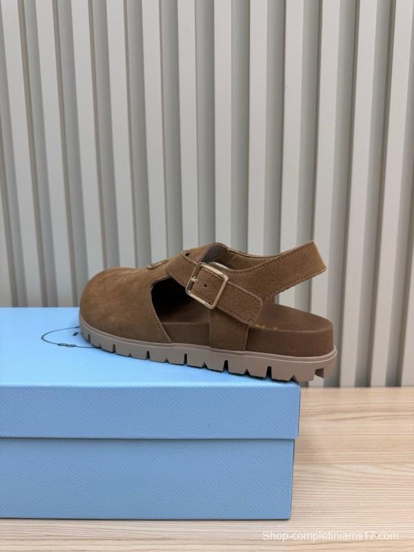2025 Women Prada Brown Suede Sandals LY00280