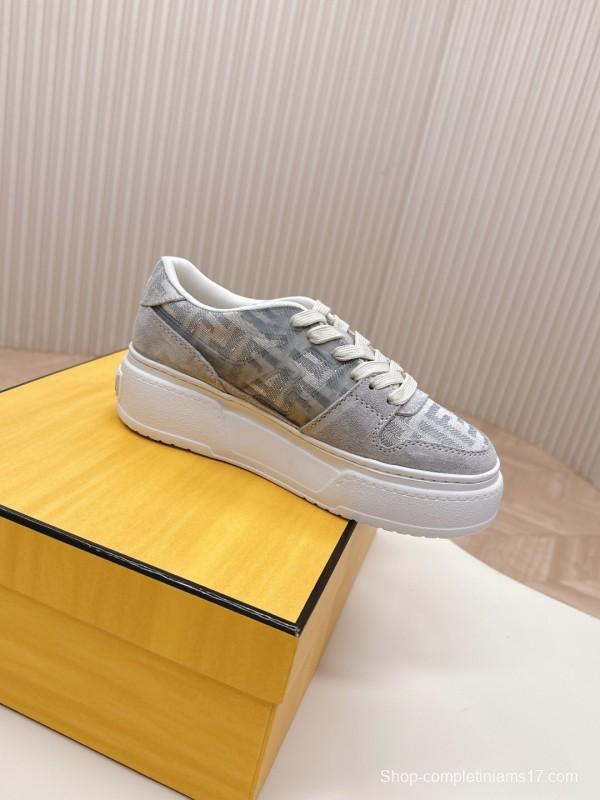 2025 Women Fendi Grey Suede Mesh Sneakers LY00340