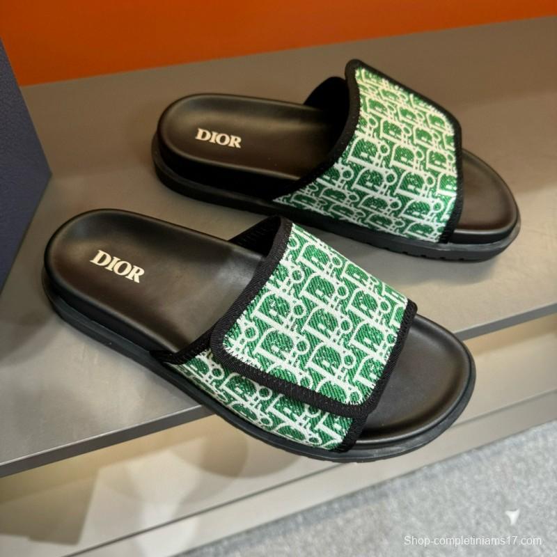 2024 Dior Green White Fabric Slippers MJ00180