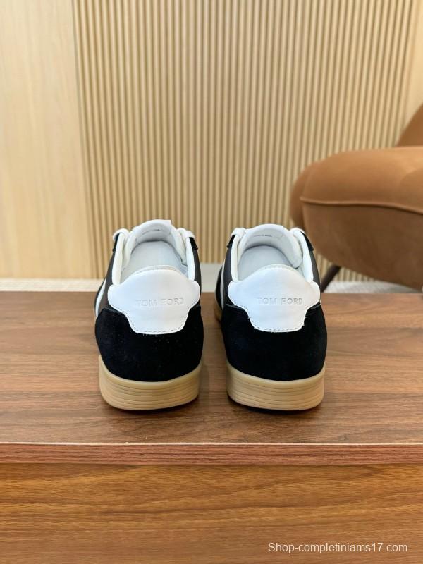 2025 Unisex TOM FORD Black White Leather Suede Sneakers Classic Contrasting LY00360