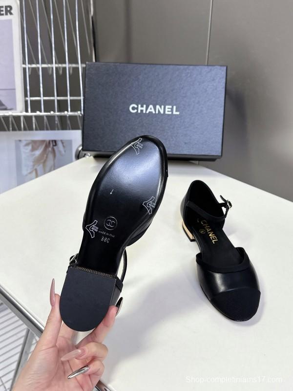2025 Women Chanel Black Lambskin Sandals KFY00270