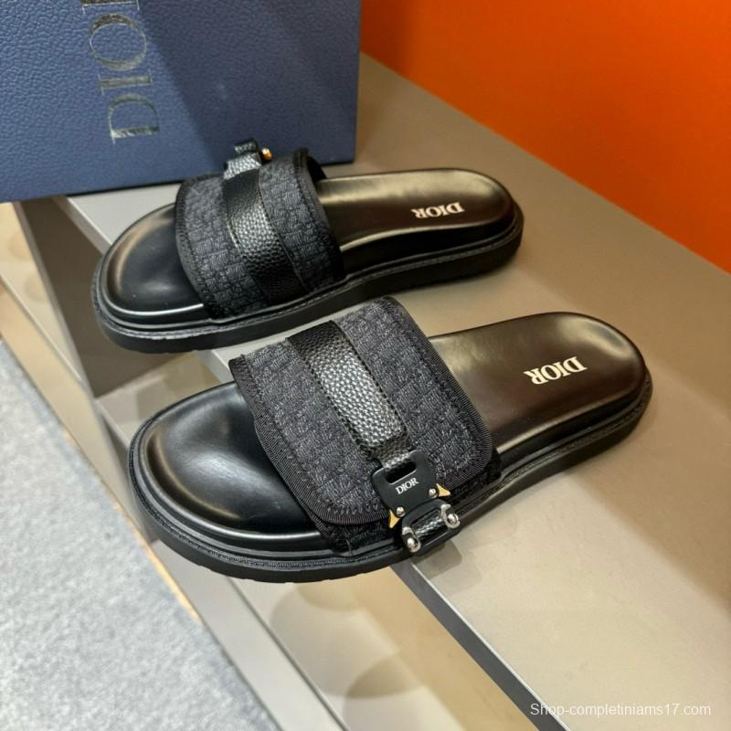 2024 Slippers Dior Black Fabric Leather Slippers