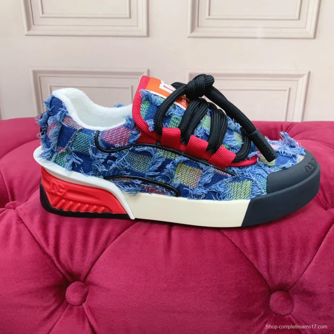 2025 Unisex Dolce & Gabbana Blue Red White Denim Textile Sneakers