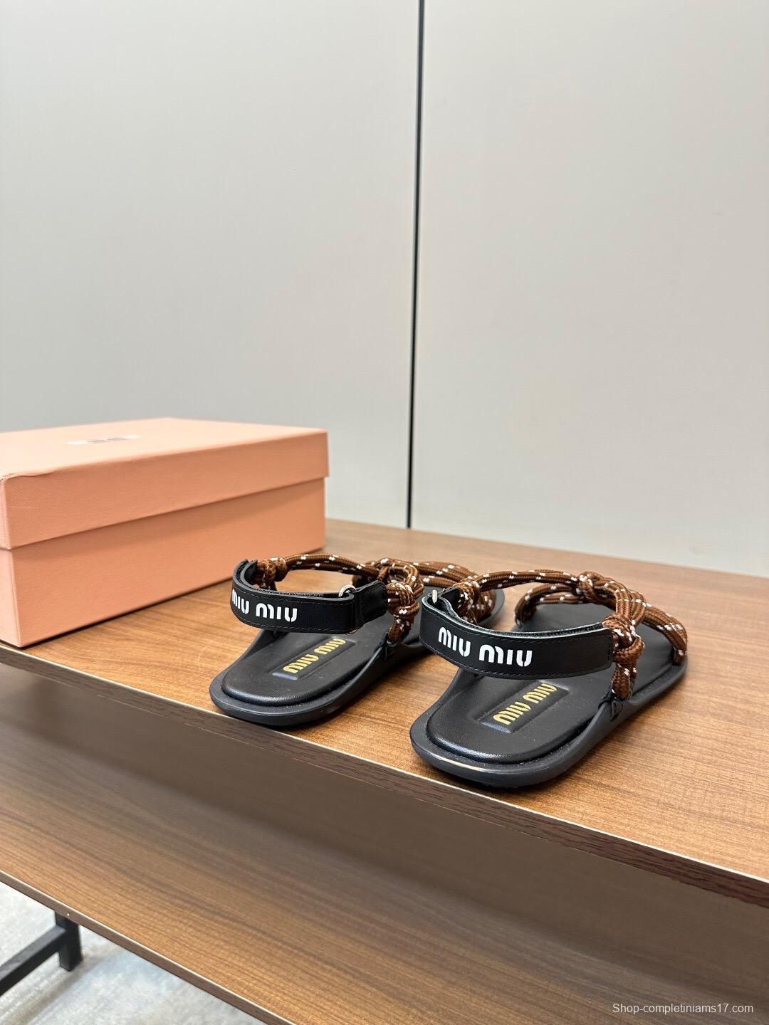 2025 Women Miu Miu Brown Leather Sandals