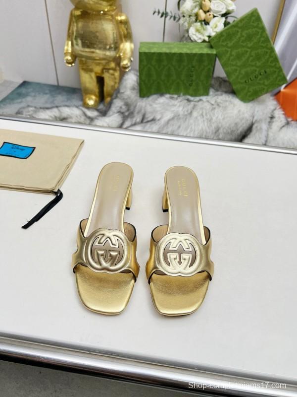 2025 Gucci Gold Leather Slippers