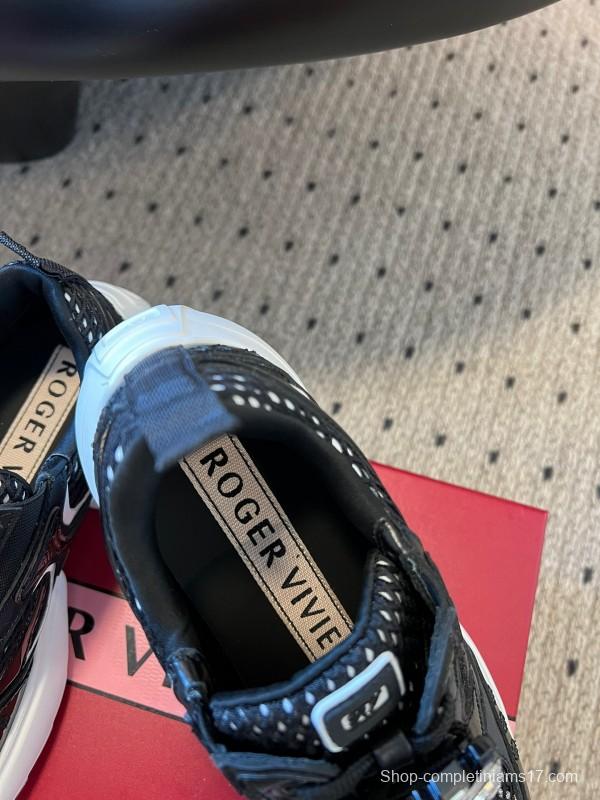 2025 Women Roger Vivier Black Leather Mesh Sneakers