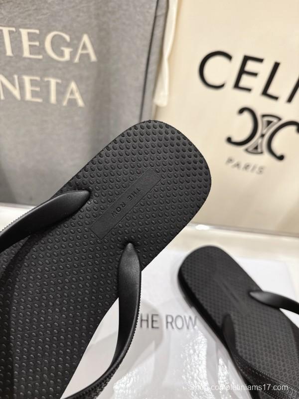 2025 Unisex The Row Black Rubber Flip Flop Minimalist Design Casual Beach Sandals KFY00160