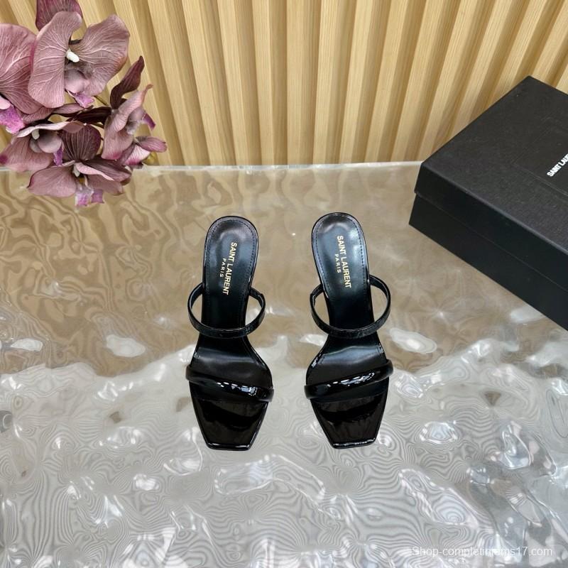 2025 Women Yves Saint Laurent Black Patent Leather High Heel Sandals MJ00310