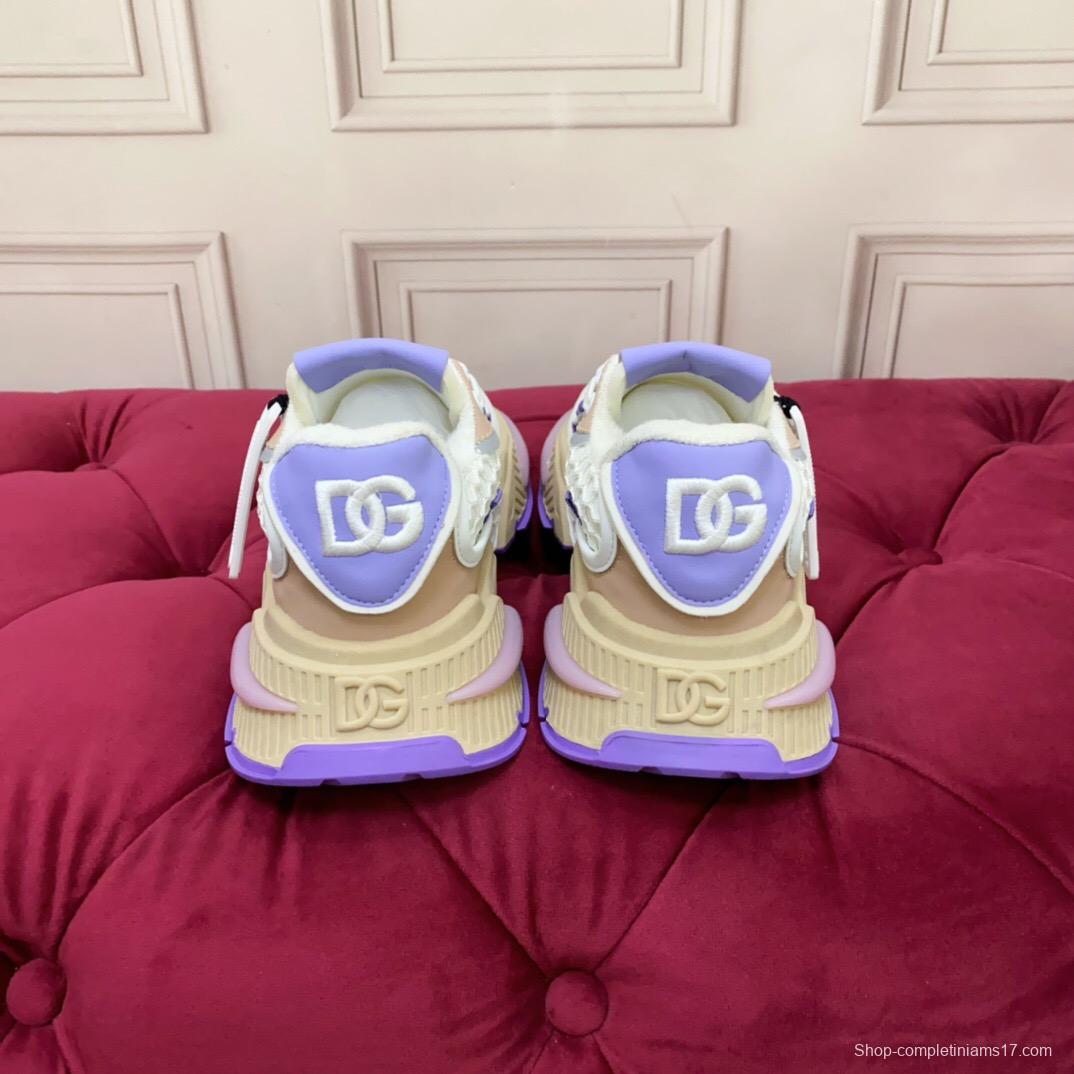 2025 Women Dolce & Gabbana White Purple Beige Mesh Leather Sneakers LY00340
