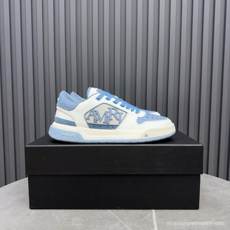 2025 Unisex Amiri White Light Blue Leather Sneakers MJ00360