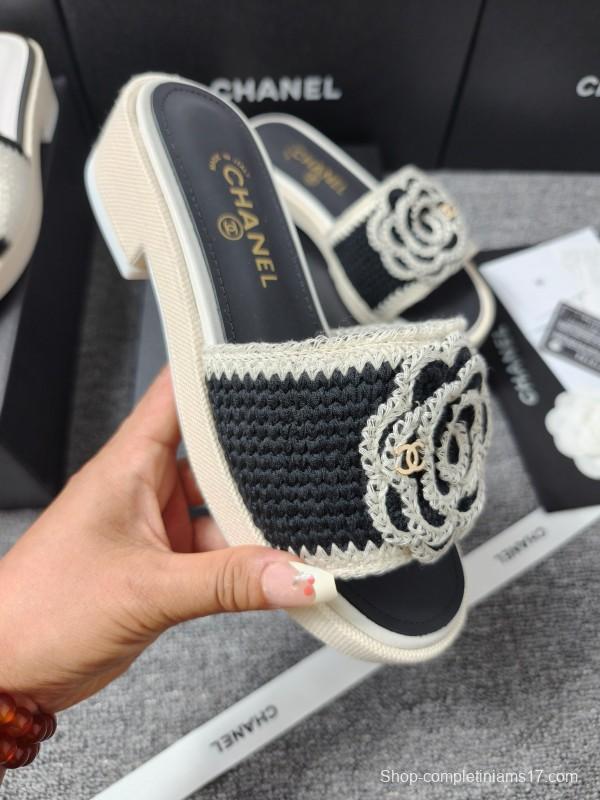 2025 Slippers Chanel Black White Crochet Sandal