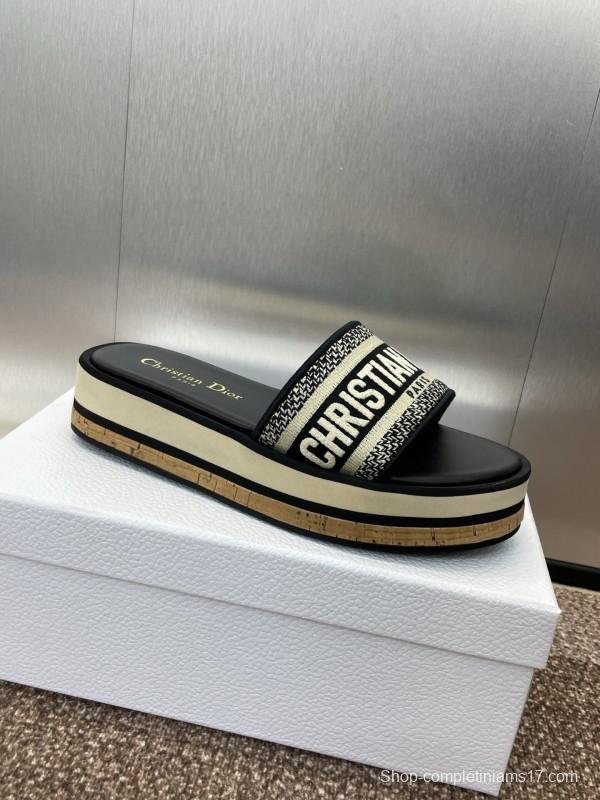2025 Slippers Dior Black Fabric Slippers CD Logo KFY00280