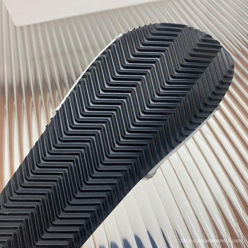 2025 Unisex Brunello Cucinelli White Imported Suede Flat Slide Sandals Handmade Beaded Chain Inlay KFY00240