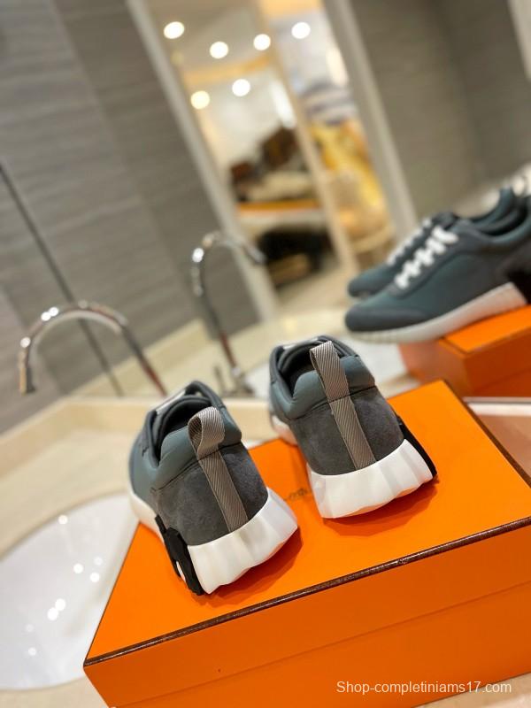 2024 Unisex Hermès Grey Imported Glossy Goat Suede Rain Cloth Sneakers MJ00320