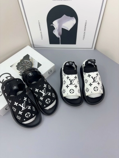 2025 Kids Louis Vuitton Black White Fabric Sandals