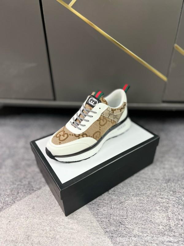 2024 Men Gucci Beige White Canvas Leather Casual Shoes MJ00260