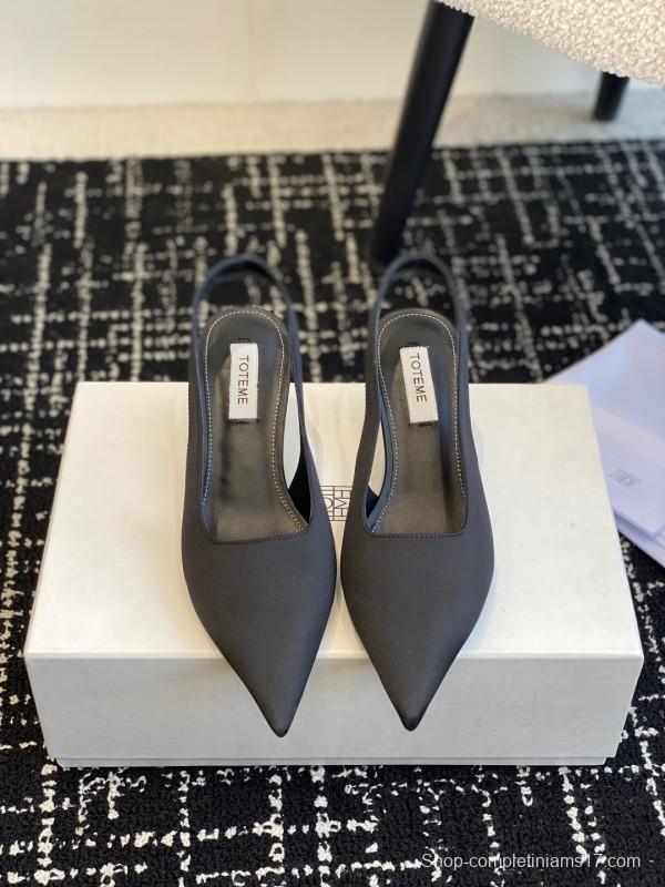 2025 Women Toteme Black Fabric Slingback Pointed Toe Heels
