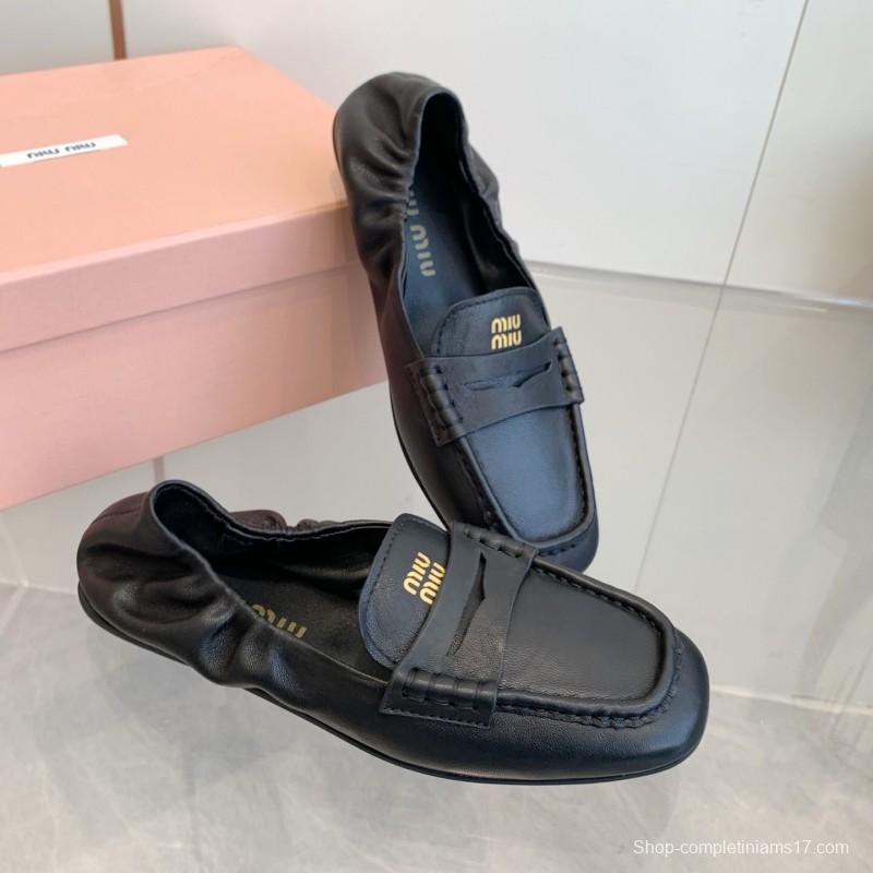 2025 Women Miu Miu Black Leather Loafers