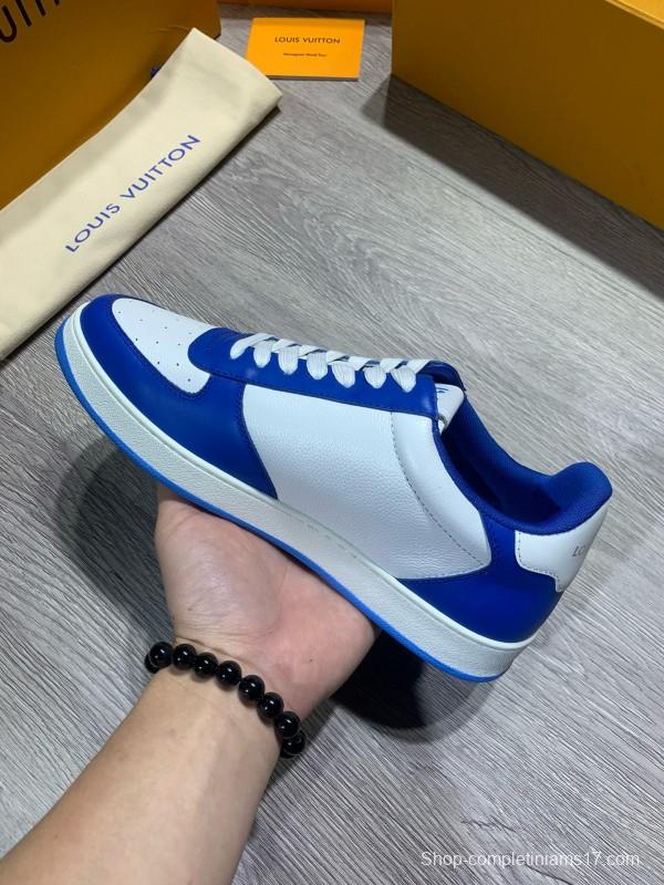 2024 Men Louis Vuitton Blue White Leather Sneakers MJ00380